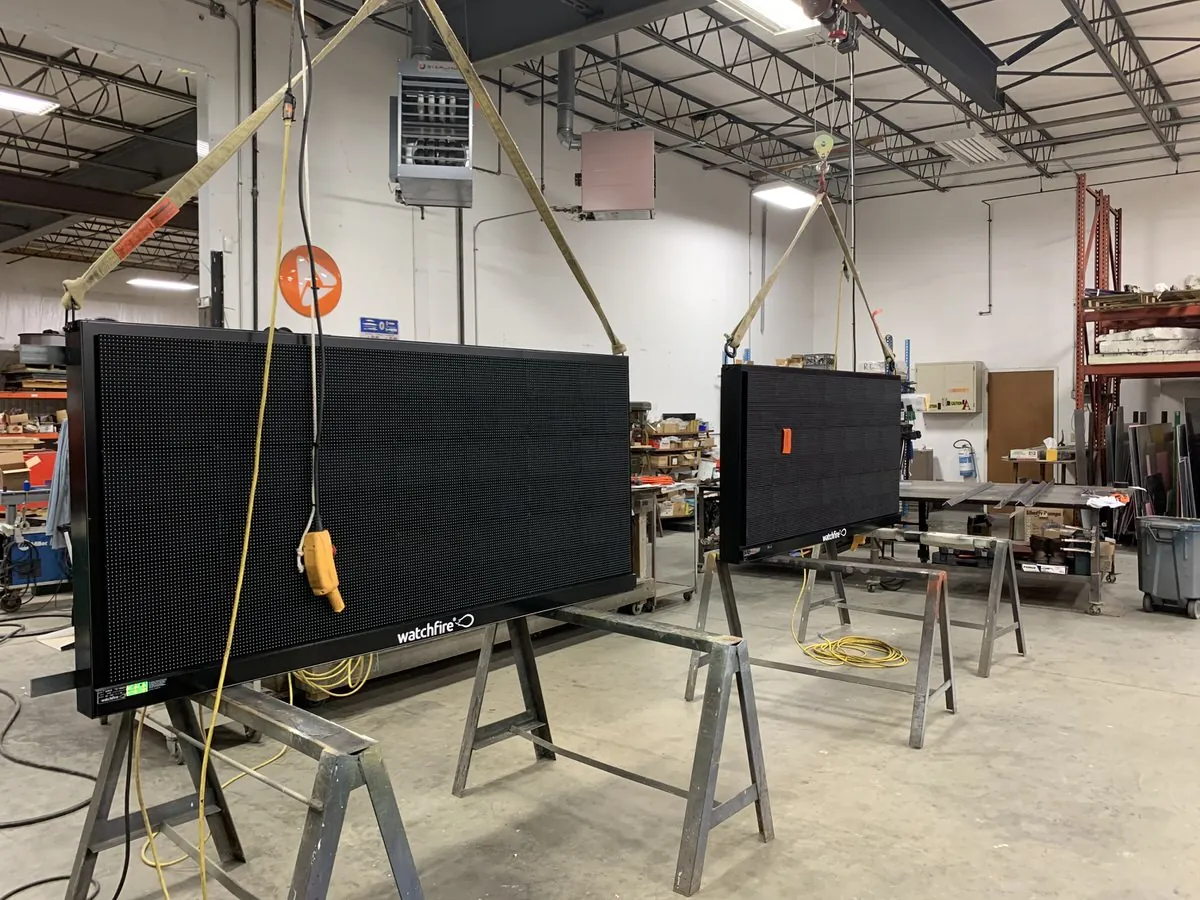 Tri-State Signs production floor with Watchfire LED displays staged for shipment